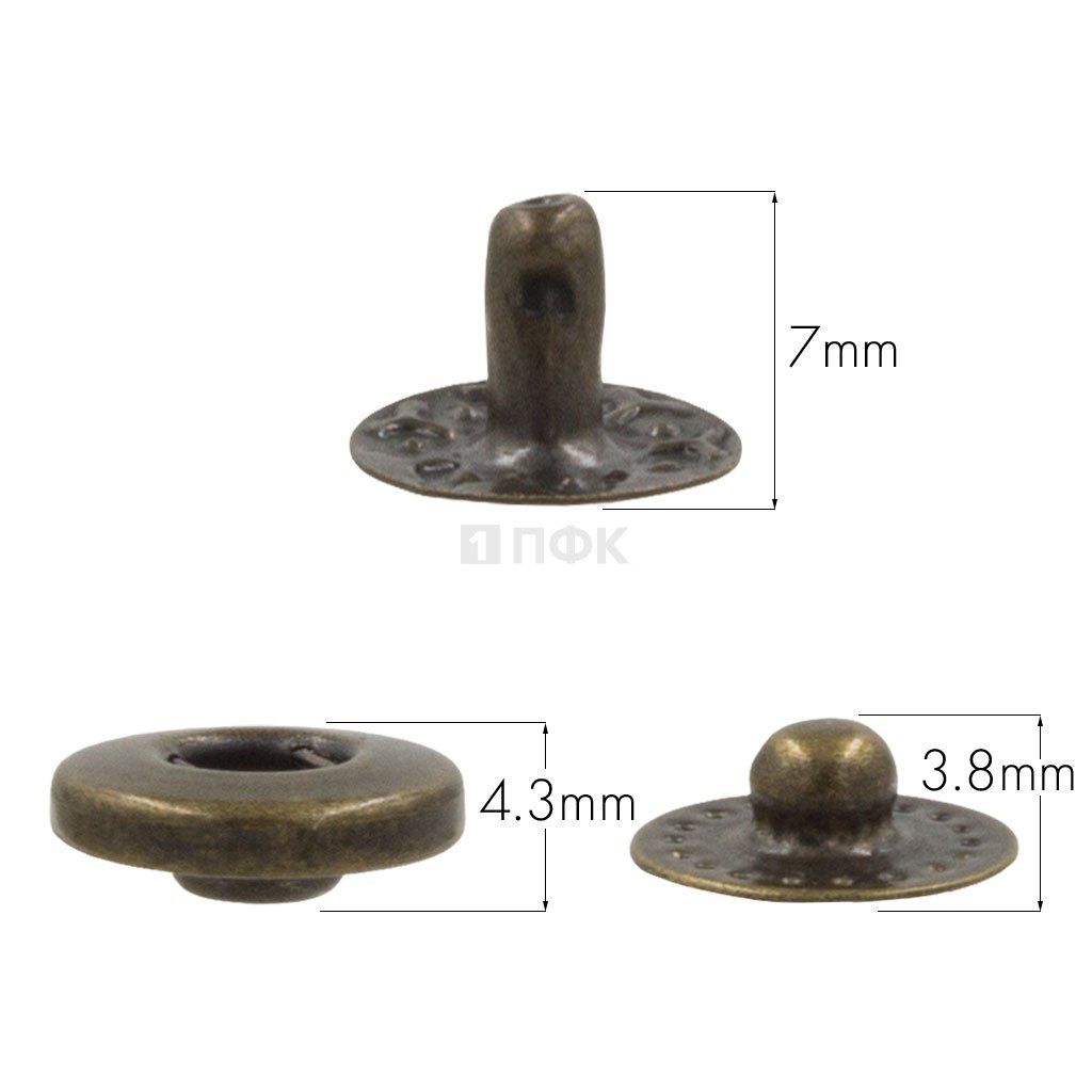 3 Части кнопки для одежды 12,5мм Альфа нерж цв антик (уп 1440шт) BUTTONI