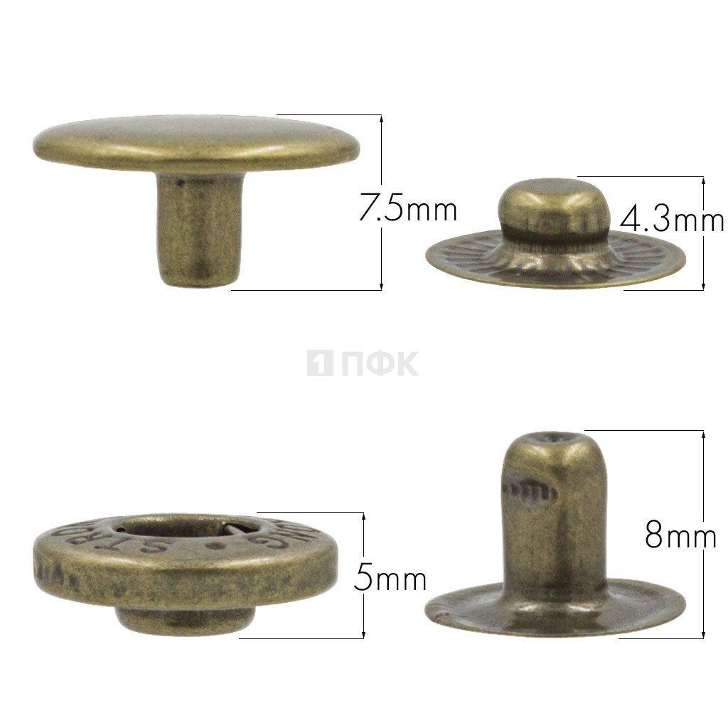 Кнопка для одежды 15мм Альфа латунь цв антик (уп 720шт) STRONG