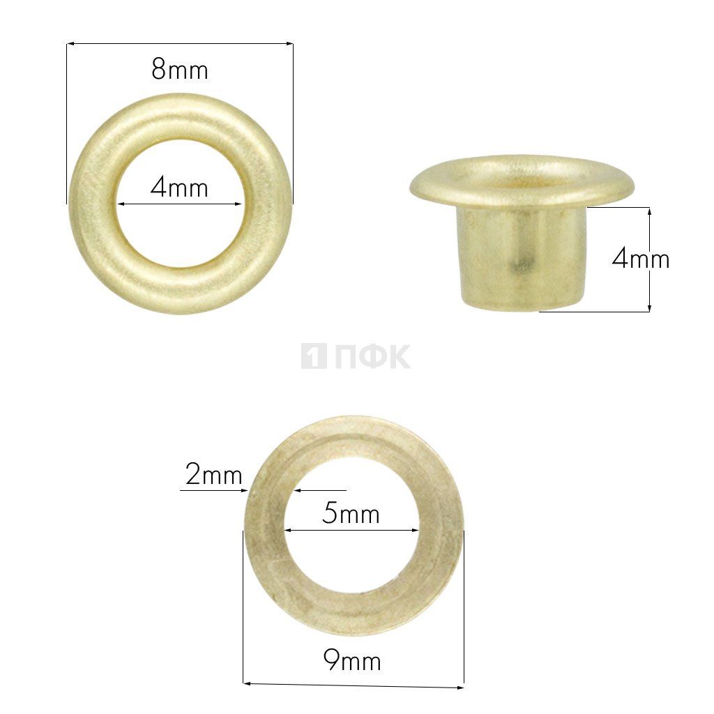 Люверсы №2 4мм латунь цв золото (уп 5000шт) 