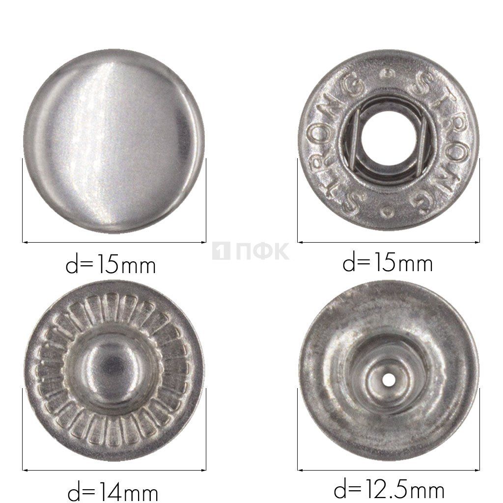 Кнопка для одежды 15мм Альфа латунь цв никель тем (уп 720шт) STRONG