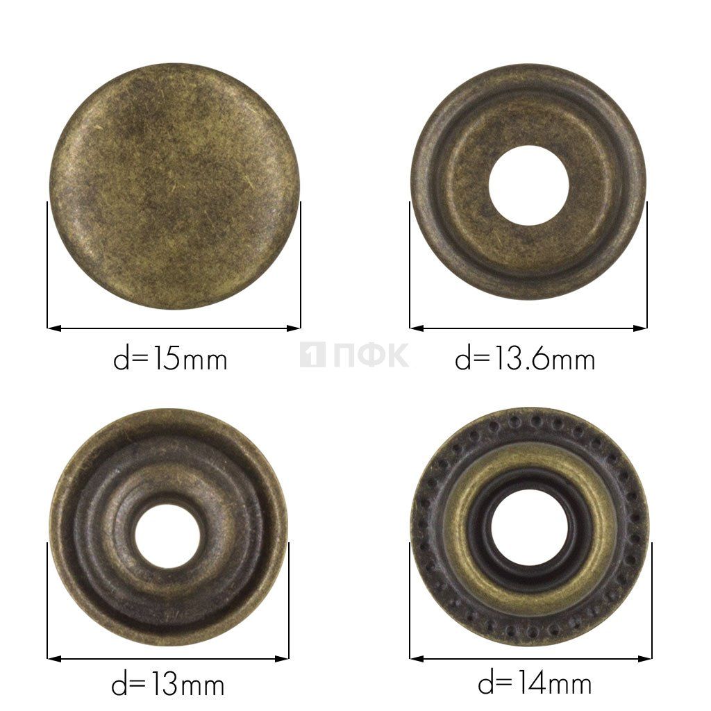 Кнопка для одежды 15мм №61 сталь цв антик (уп 720шт) NEW STAR