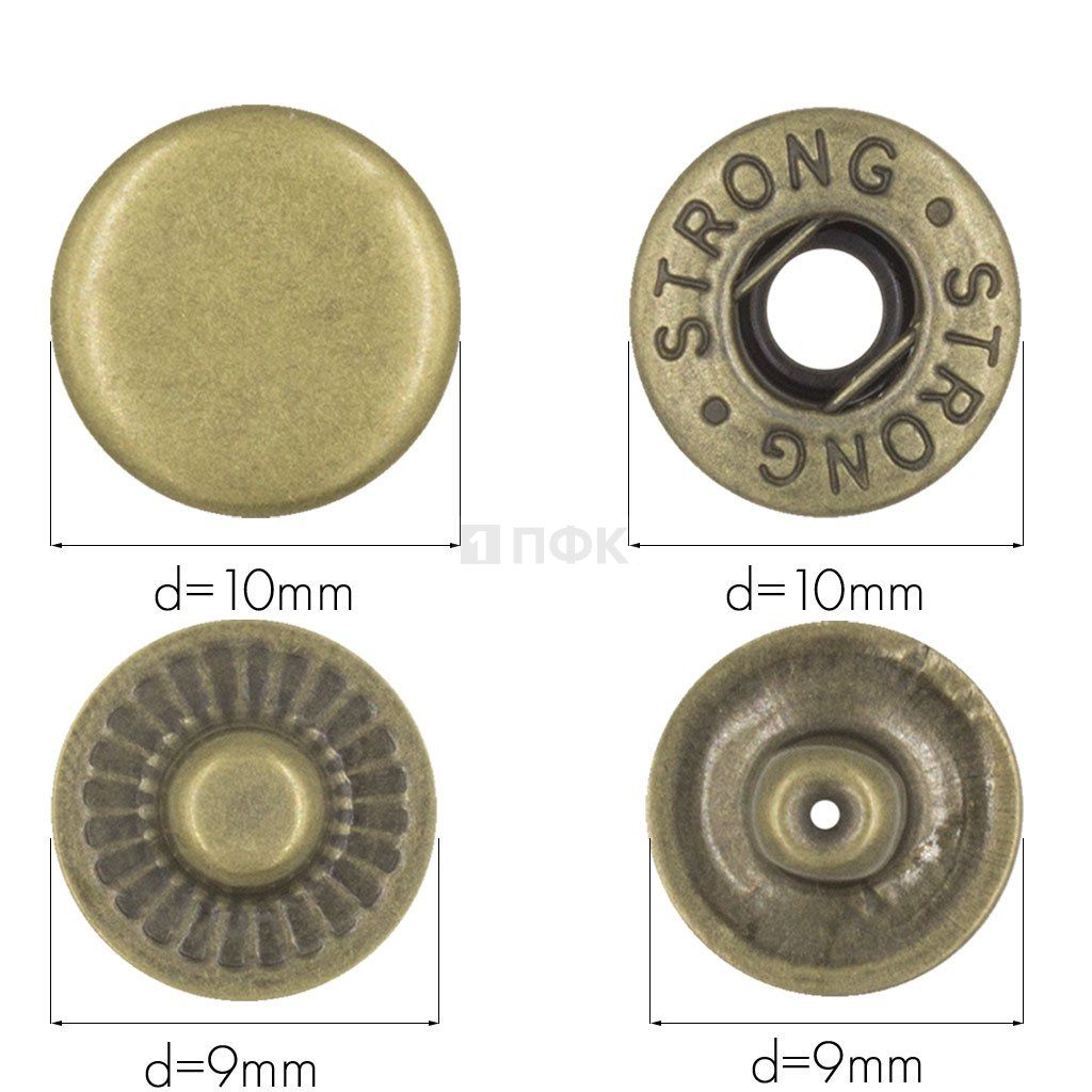 Кнопка для одежды 10мм Альфа сталь цв антик (уп 1440шт) STRONG