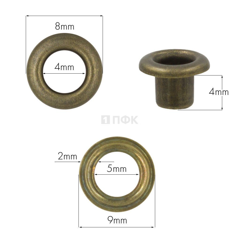 Люверсы №2 4мм сталь эконом цв антик (уп 5000шт/200000шт)