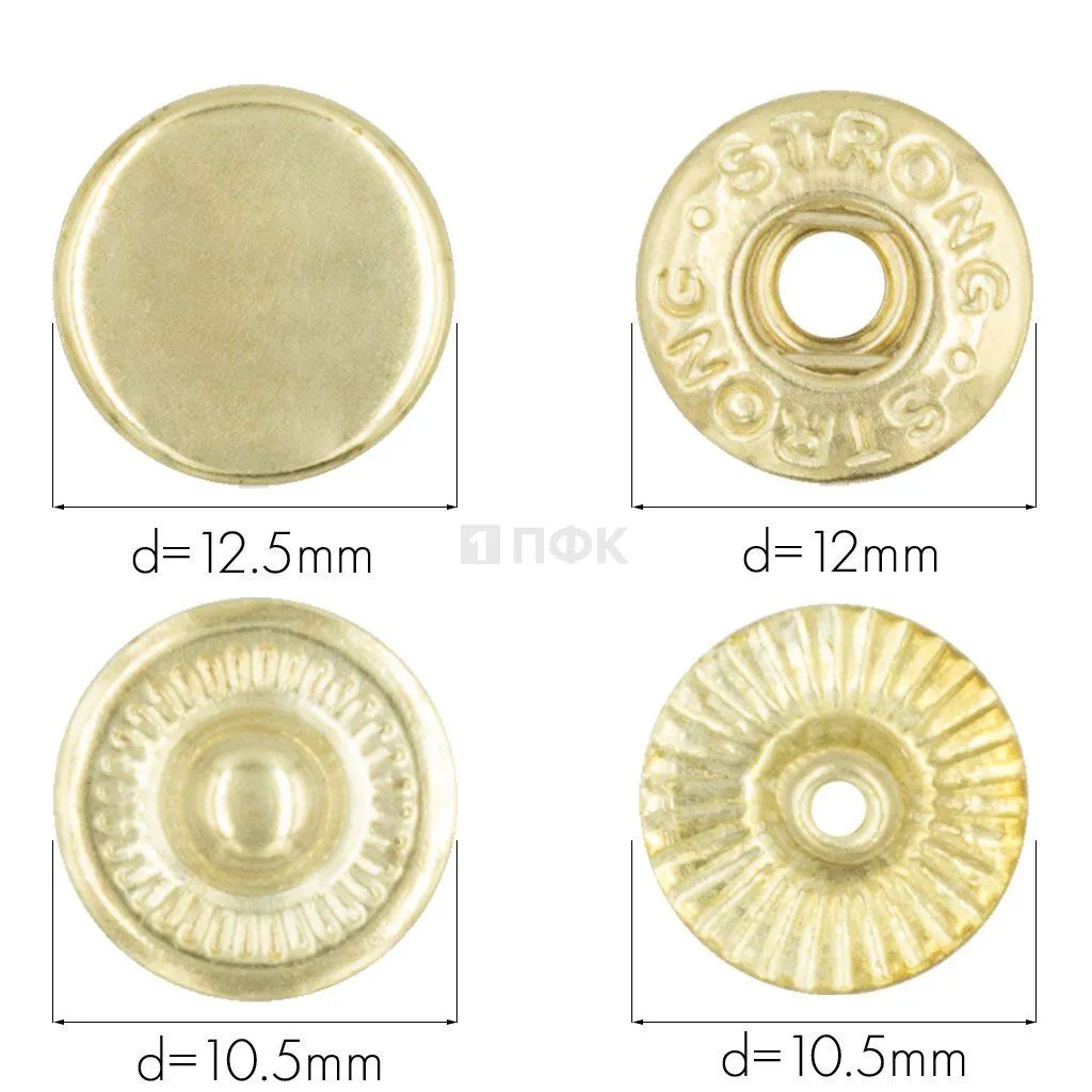 Кнопка для одежды 12,5мм Альфа латунь цв золото (уп 1440шт) STRONG