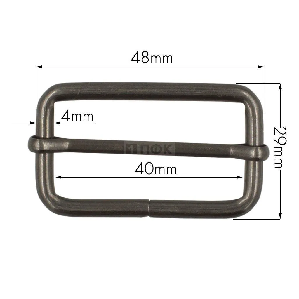 Пряжка регулировочная 40мм (толщ 4мм) цв никель тем (уп 200шт)